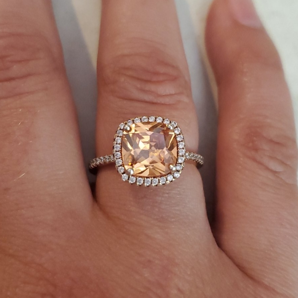 Citrine and CZ rose gold ring